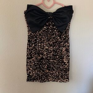 Sequin Dress with Black Bow